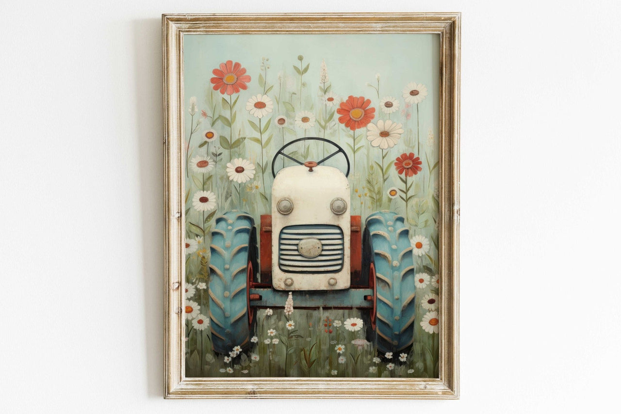 White Tractor Wall Art – Farm Kids Room Decor