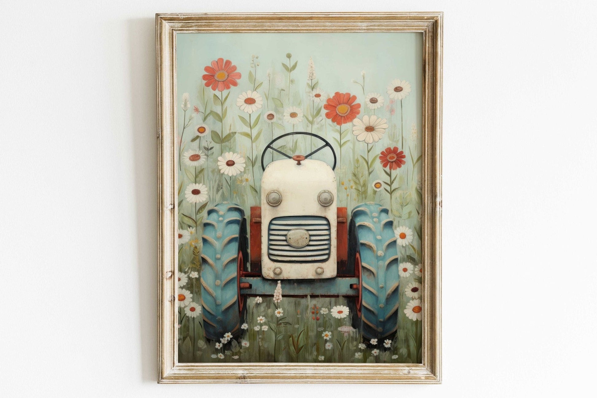 Farmhouse Fantasy: Vintage Tractor & Floral Nursery Wall Art - WildfieldPrints