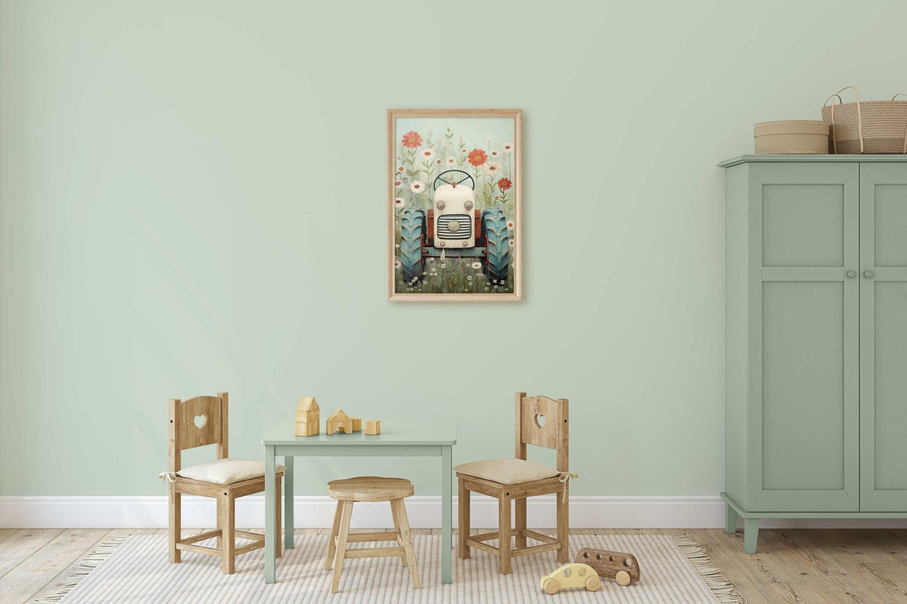 White Tractor Wall Art – Farm Kids Room Decor