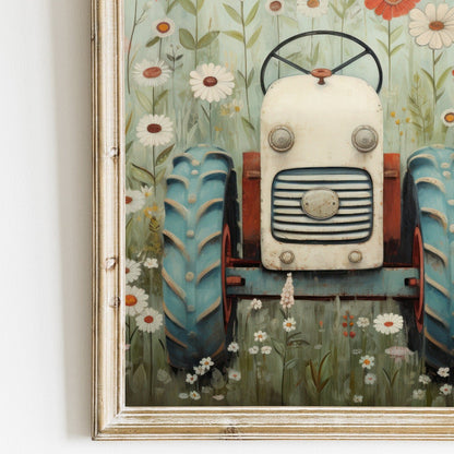 Farmhouse Fantasy: Vintage Tractor & Floral Nursery Wall Art - WildfieldPrints