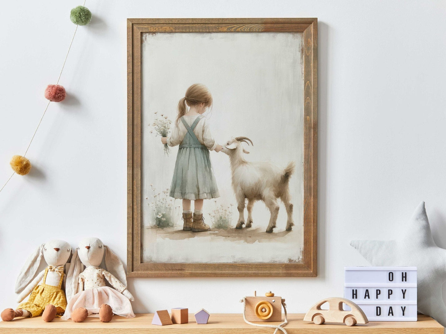 Farmhouse Goat Wall Art, Vintage Nursery Decor, Girls Room Accent - WildfieldPrints