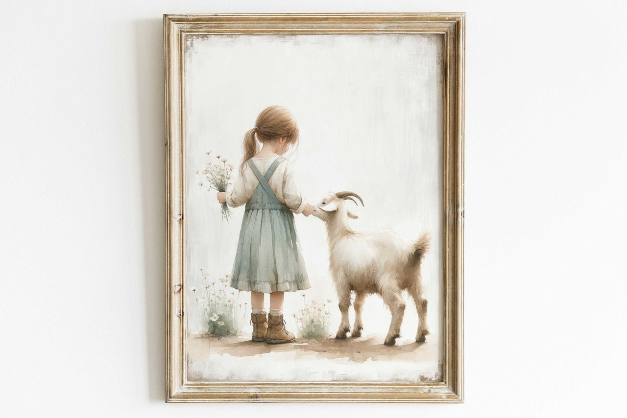 Goat Wall Art – Animal Nursery Print for Girls Room