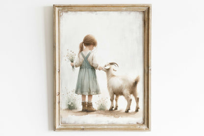 Farmhouse Goat Wall Art, Vintage Nursery Decor, Girls Room Accent - WildfieldPrints