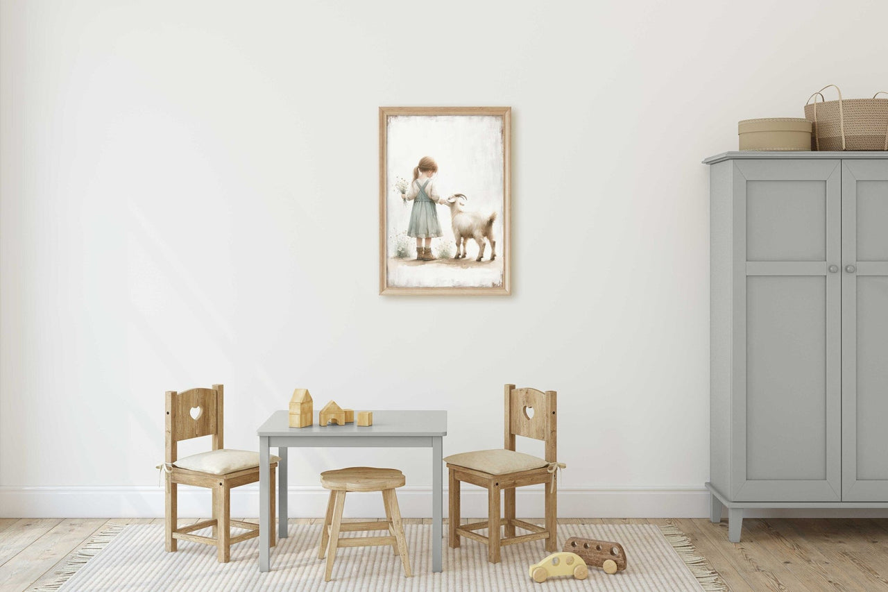 Goat Wall Art – Animal Nursery Print for Girls Room