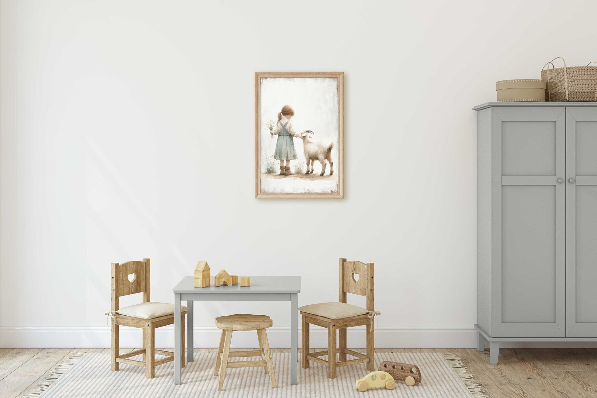 Farmhouse Goat Wall Art, Vintage Nursery Decor, Girls Room Accent - WildfieldPrints