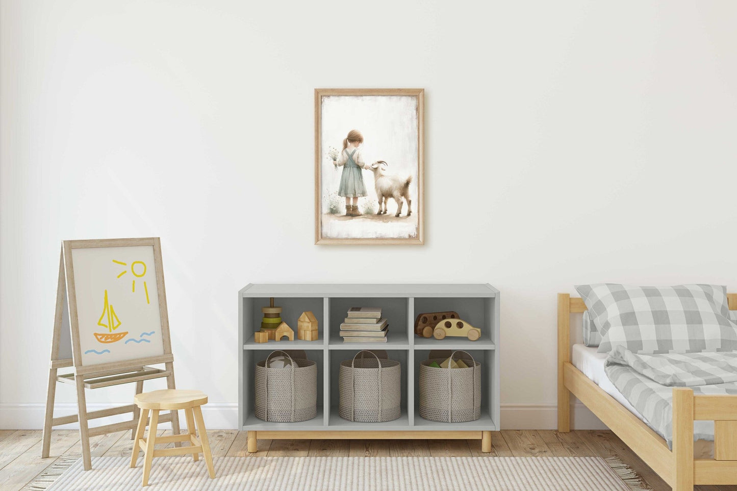 Farmhouse Goat Wall Art, Vintage Nursery Decor, Girls Room Accent - WildfieldPrints