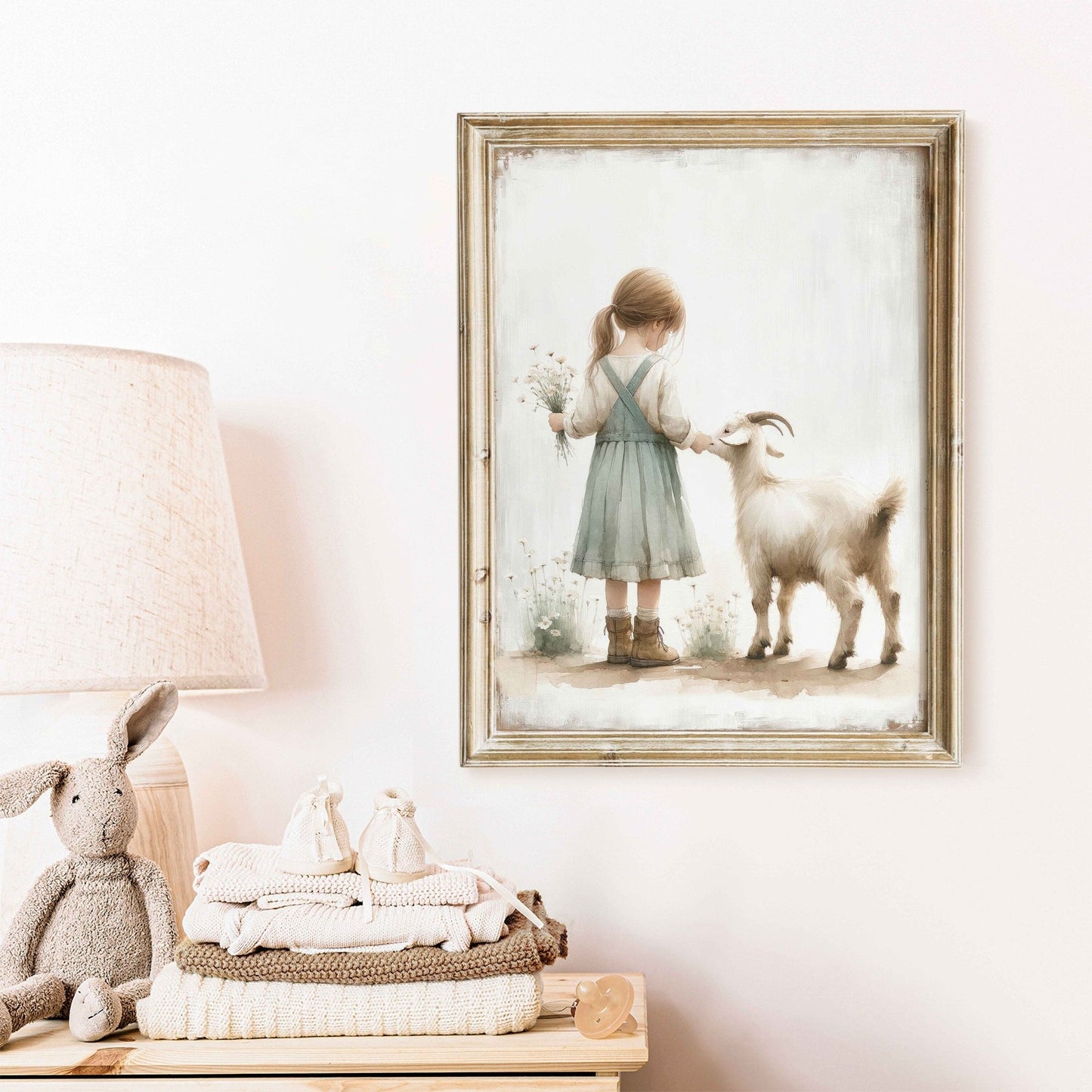 Farmhouse Goat Wall Art, Vintage Nursery Decor, Girls Room Accent - WildfieldPrints
