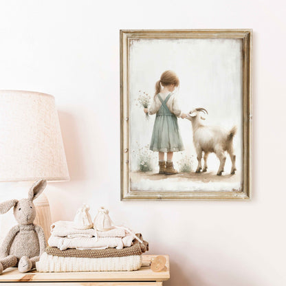 Farmhouse Goat Wall Art, Vintage Nursery Decor, Girls Room Accent - WildfieldPrints
