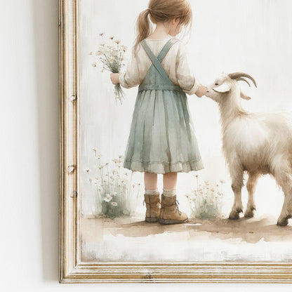 Farmhouse Goat Wall Art, Vintage Nursery Decor, Girls Room Accent - WildfieldPrints