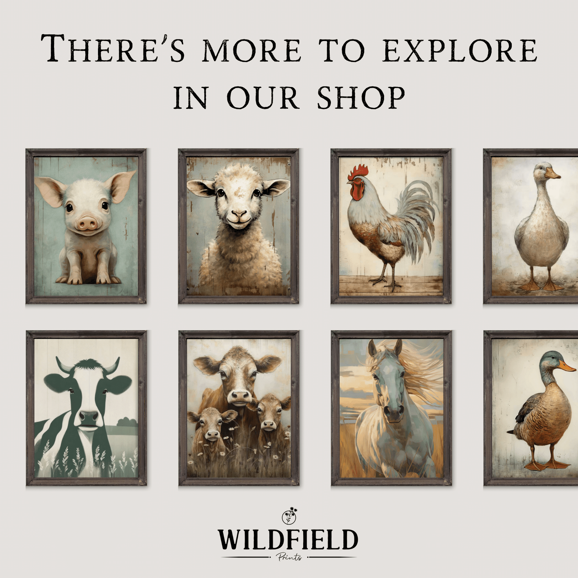 Farmhouse Goose & Rooster Wall Art, Vintage Animal Prints, Set of 2 - WildfieldPrints