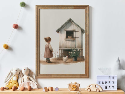 Farmhouse Nursery Decor, Chicken Wall Art, Vintage Girls Room Decor - WildfieldPrints
