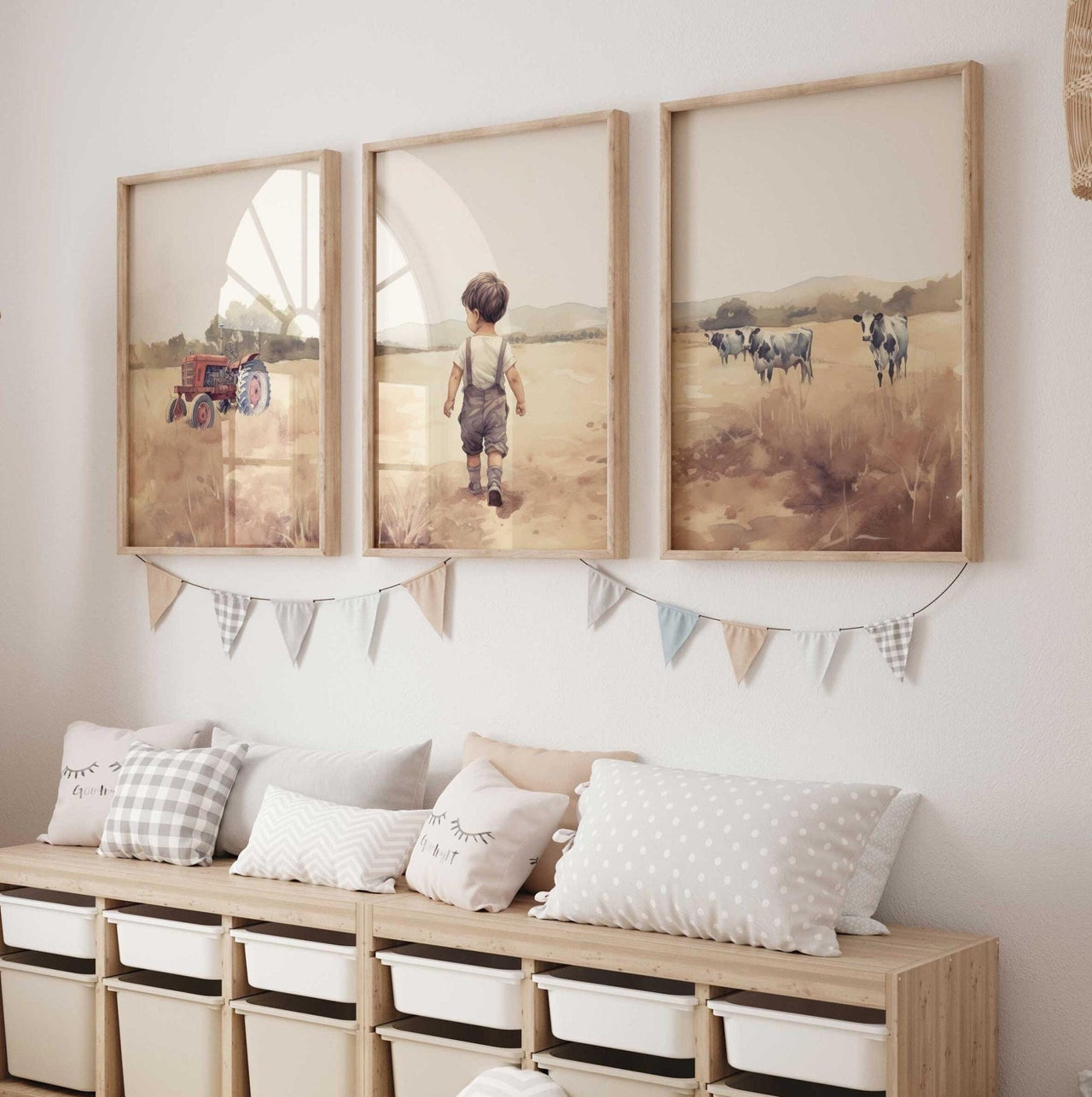 Little Farm Boy Wall Art – Country & Farmhouse Nursery Print for Boys • Set of 3