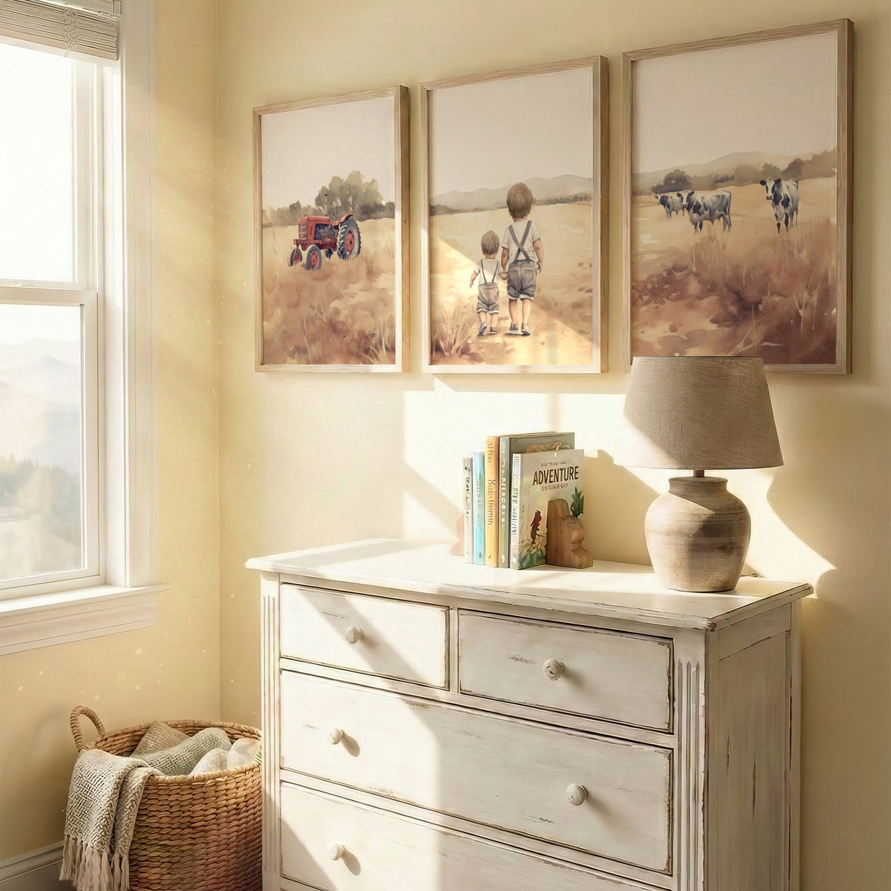 Farmhouse Tractor Wall Art – Countryside Boys Room Decor • Set of 3