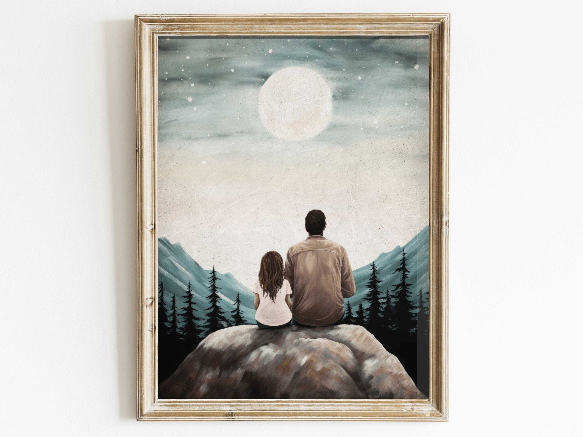 Father Daughter Bond Painting, Gift for Dads, Rustic Family Wall Art - WildfieldPrints