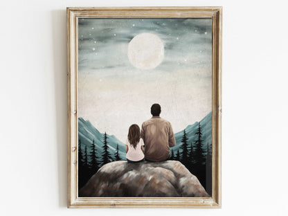 Father Daughter Bond Painting, Gift for Dads, Rustic Family Wall Art - WildfieldPrints