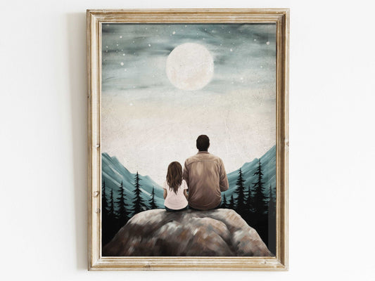 Father Daughter Bond Painting, Gift for Dads, Rustic Family Wall Art - WildfieldPrints