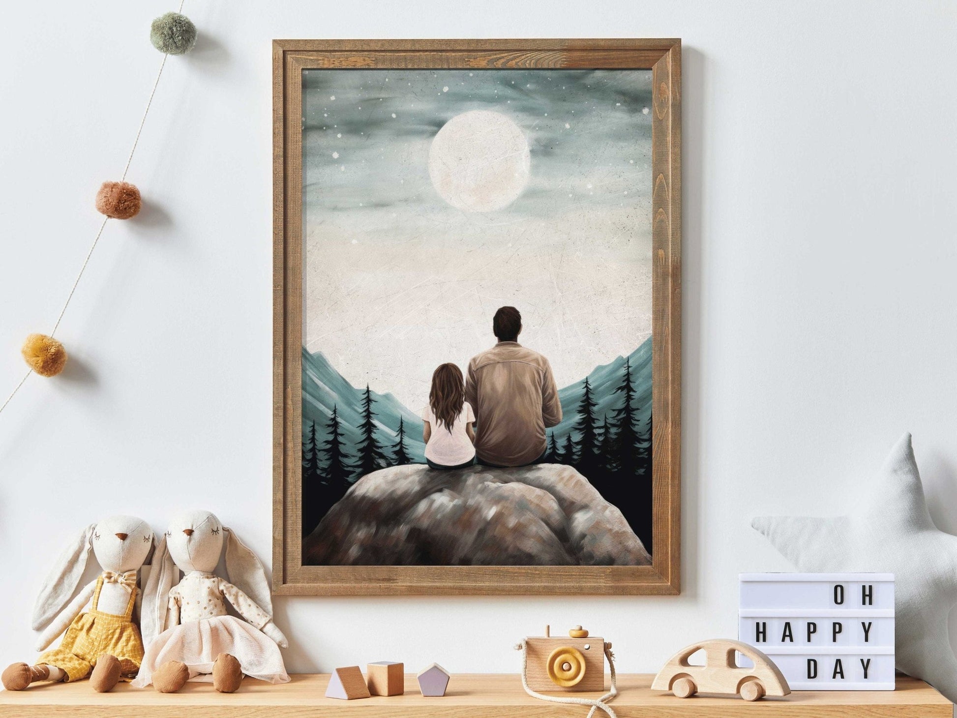 Father Daughter Bond Painting, Gift for Dads, Rustic Family Wall Art - WildfieldPrints