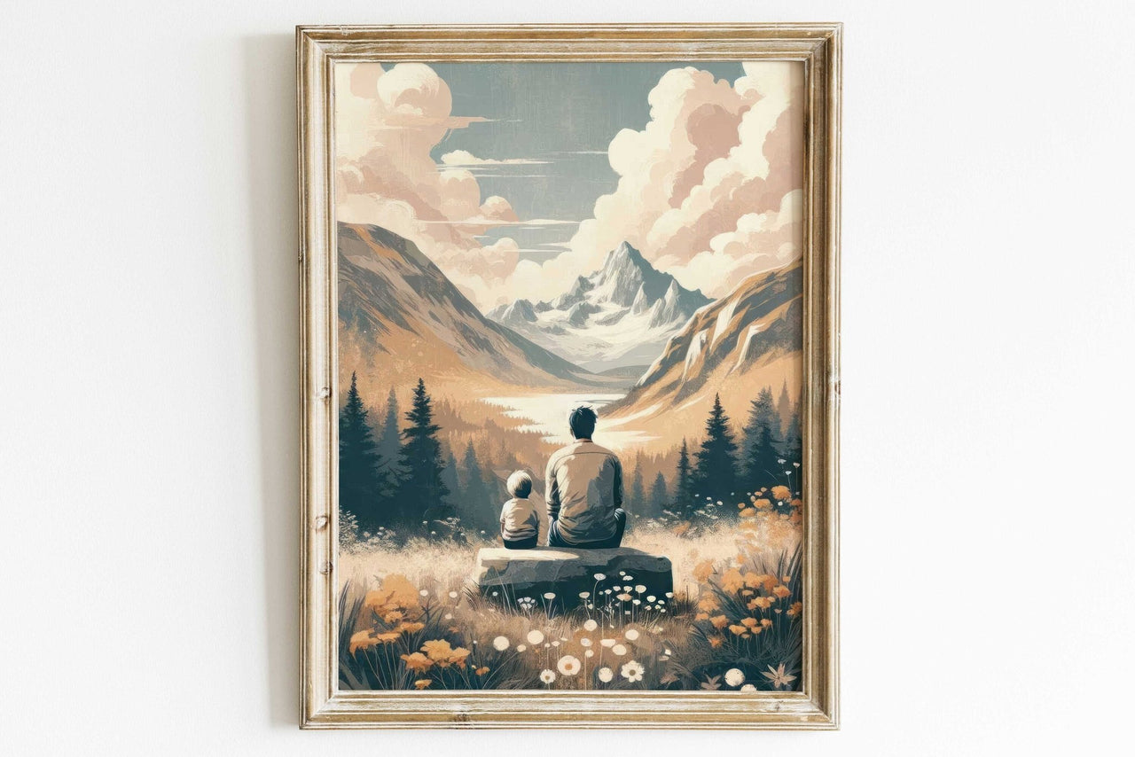 Father & Son Bond Wall Art – Family Adventure Nursery Print