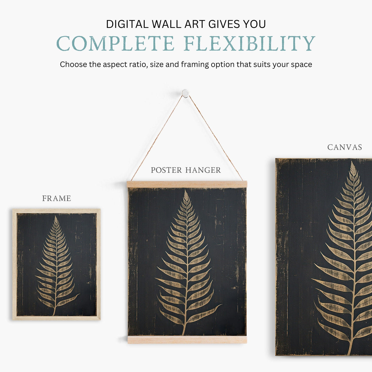 Golden Fern Wall Art – Botanical Farmhouse Print