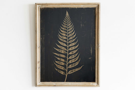Fern Print, Rustic Botanical Wall Art, Black Wood Inspired Decor - WildfieldPrints