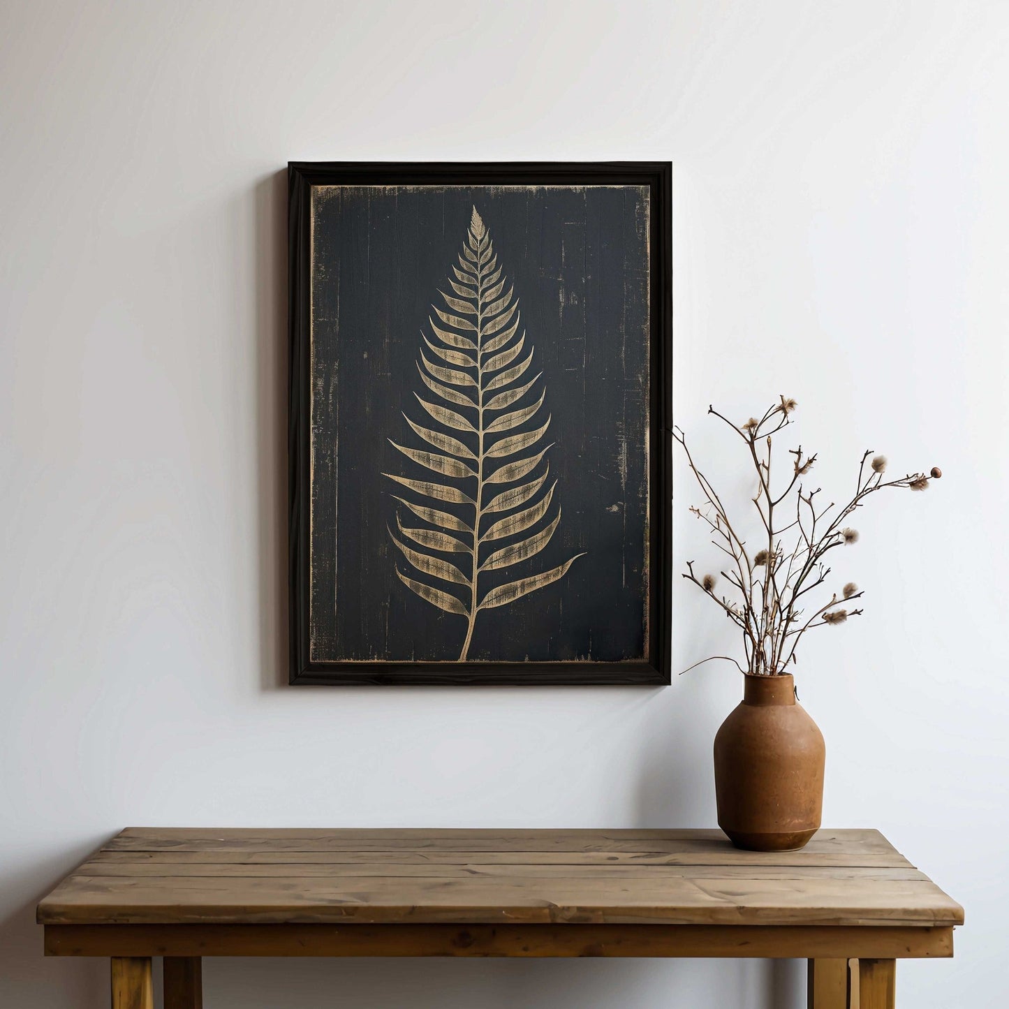 Fern Print, Rustic Botanical Wall Art, Black Wood Inspired Decor - WildfieldPrints