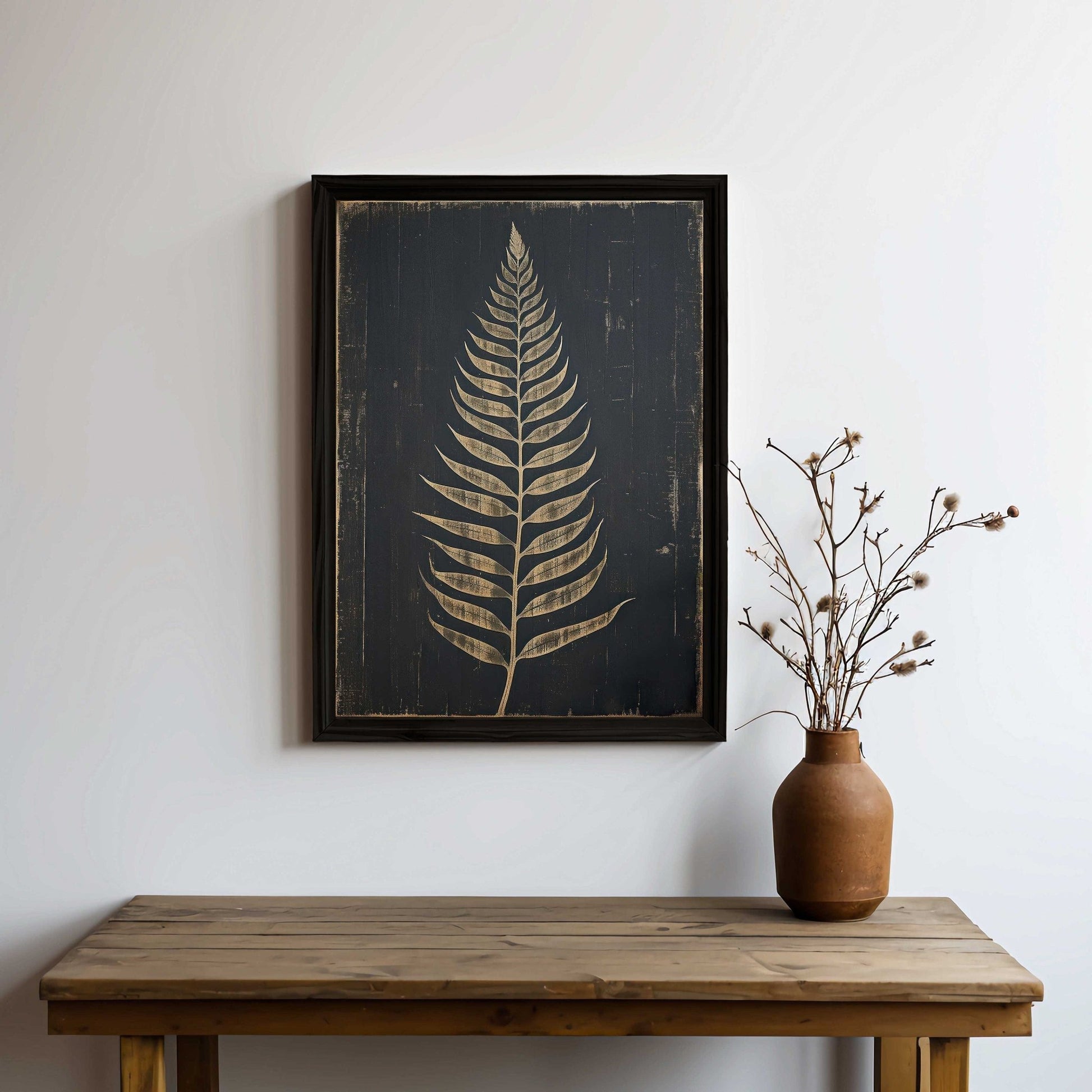 Fern Print, Rustic Botanical Wall Art, Black Wood Inspired Decor - WildfieldPrints