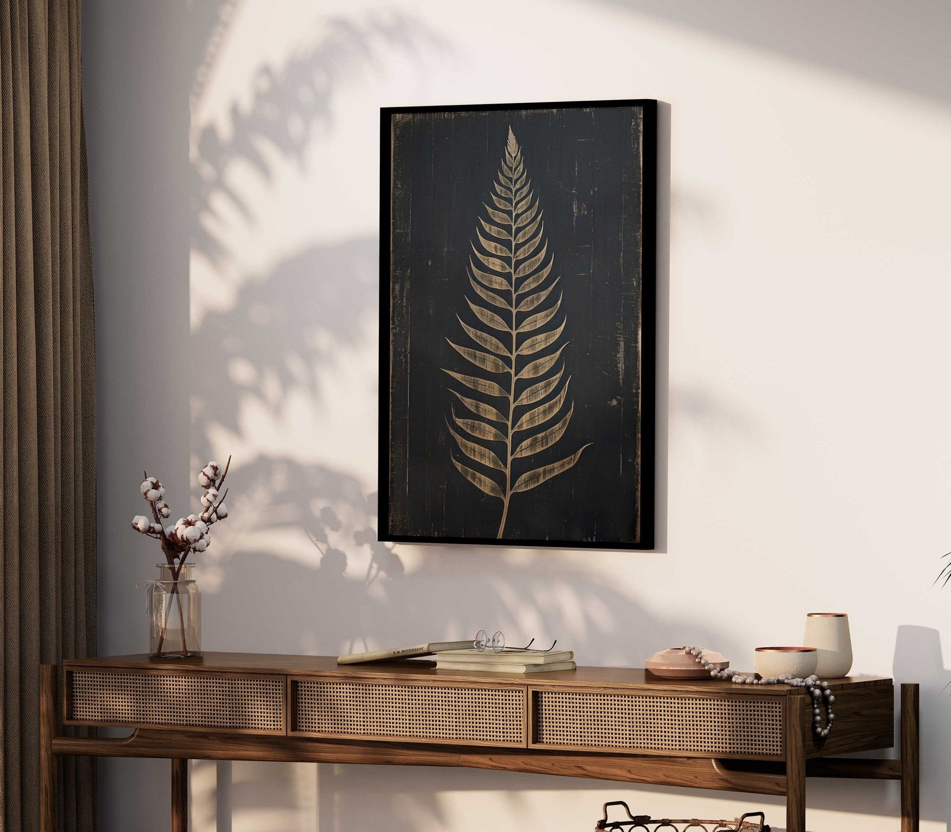 Fern Print, Rustic Botanical Wall Art, Black Wood Inspired Decor - WildfieldPrints