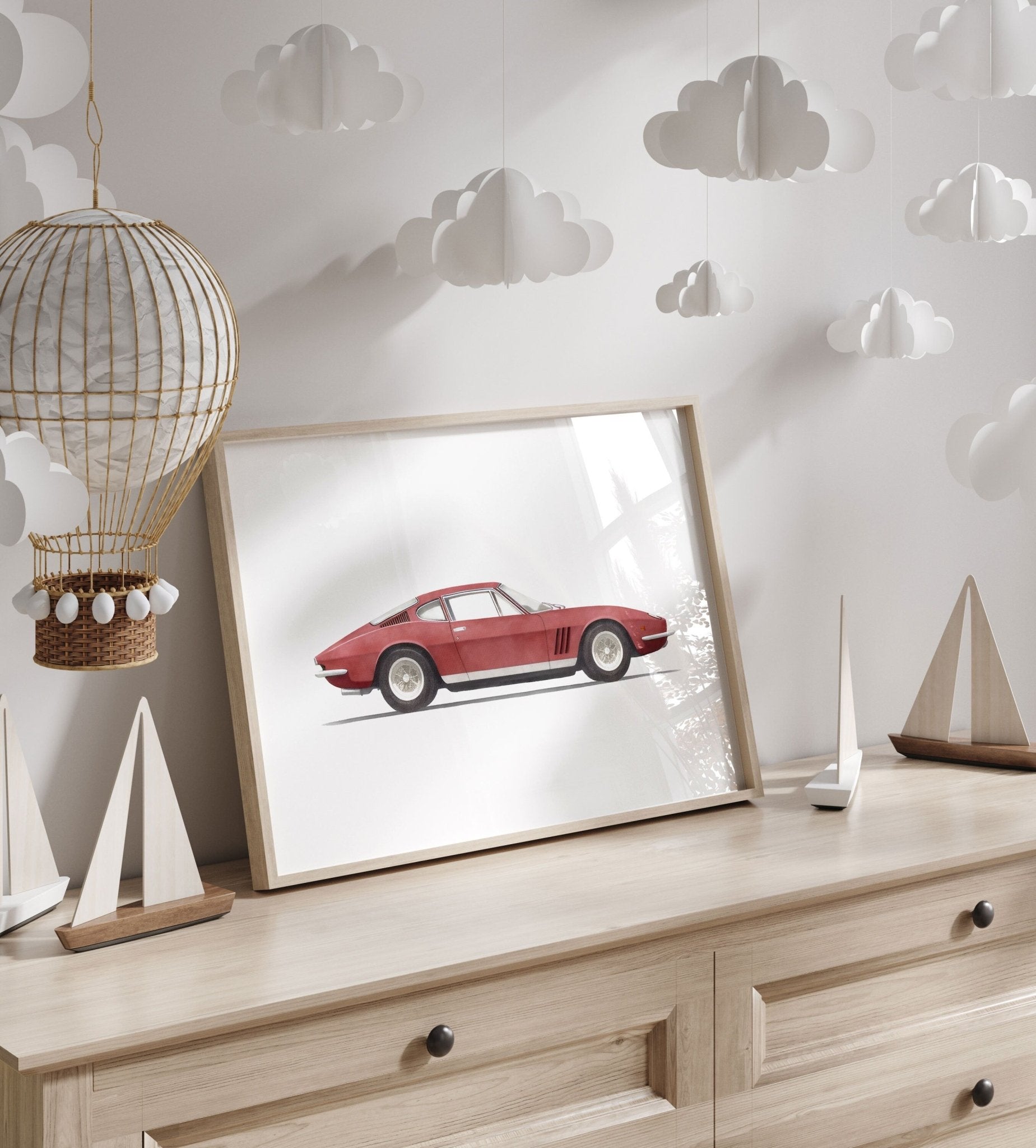 Ferrari Art, Vintage Car Print, Boys Room Vehicle Decor, Nursery Wall Art - WildfieldPrints