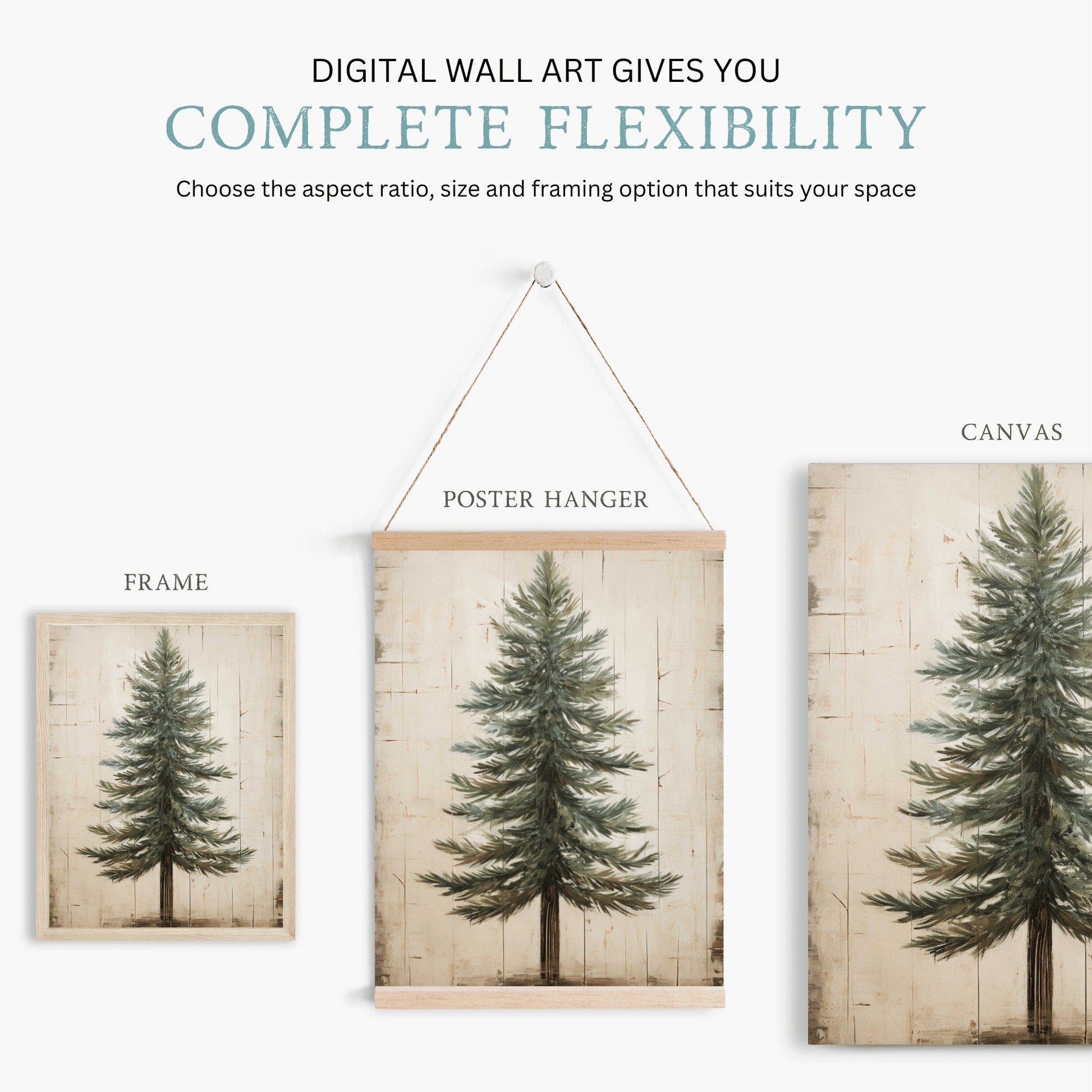 Fir Tree Art, Vintage Minimalist Wall Decor, Rustic Nature Print - WildfieldPrints