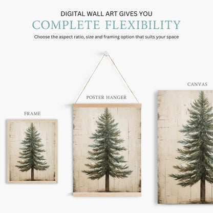 Fir Tree Art, Vintage Minimalist Wall Decor, Rustic Nature Print - WildfieldPrints