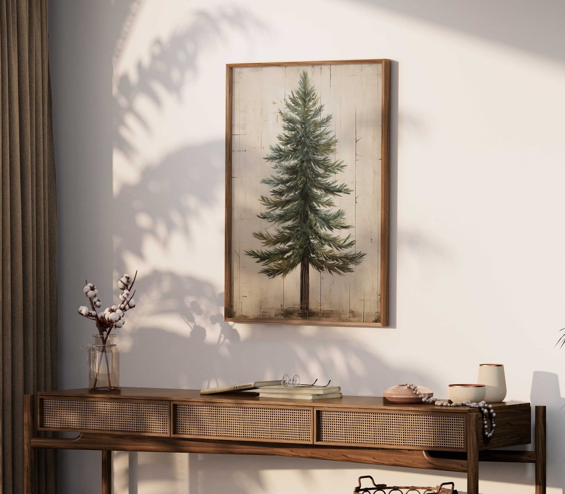Fir Tree Art, Vintage Minimalist Wall Decor, Rustic Nature Print - WildfieldPrints