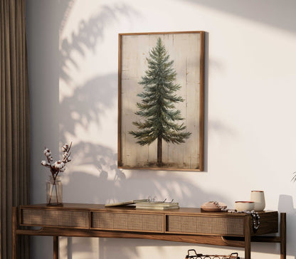 Fir Tree Art, Vintage Minimalist Wall Decor, Rustic Nature Print - WildfieldPrints