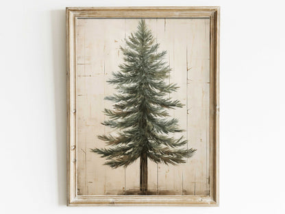 Fir Tree Art, Vintage Minimalist Wall Decor, Rustic Nature Print - WildfieldPrints