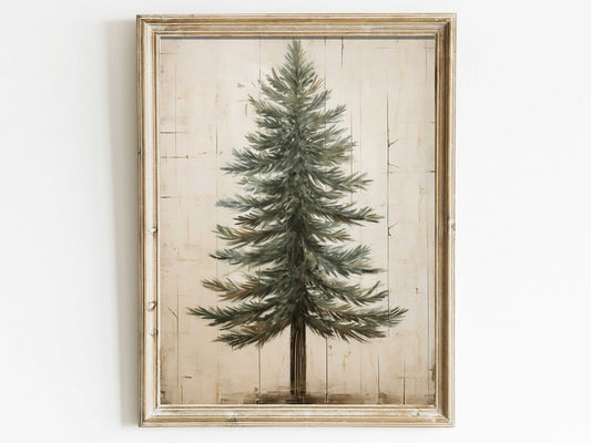 Fir Tree Art, Vintage Minimalist Wall Decor, Rustic Nature Print - WildfieldPrints