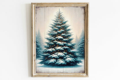Fir Tree Wall Art, Vintage Christmas Decor, Rustic Tree Print - WildfieldPrints