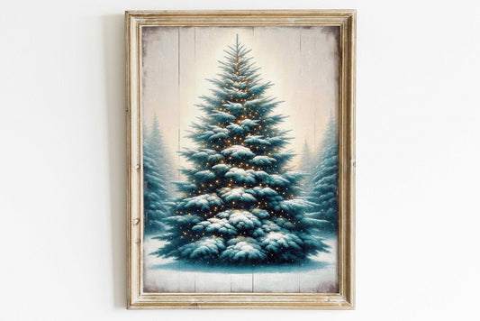 Fir Tree Wall Art, Vintage Christmas Decor, Rustic Tree Print - WildfieldPrints