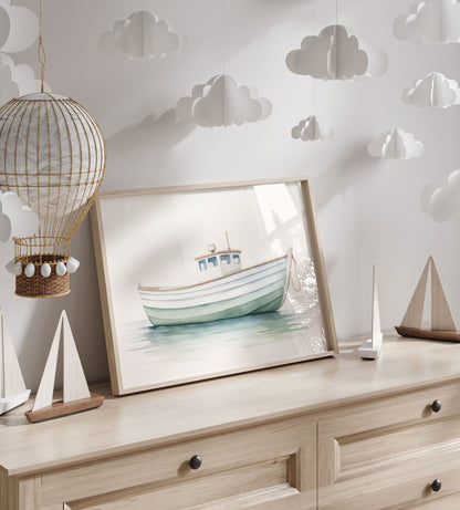 Fishing Boat Art Print, Nautical Nursery Decor, Watercolor Wall Art - WildfieldPrints