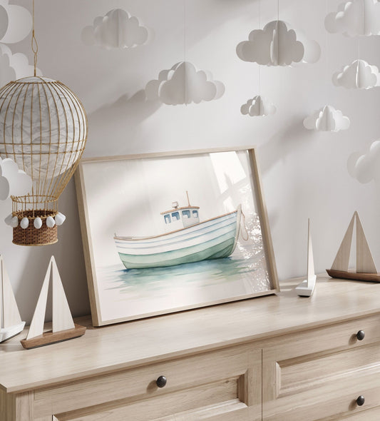 Fishing Boat Art Print, Nautical Nursery Decor, Watercolor Wall Art - WildfieldPrints