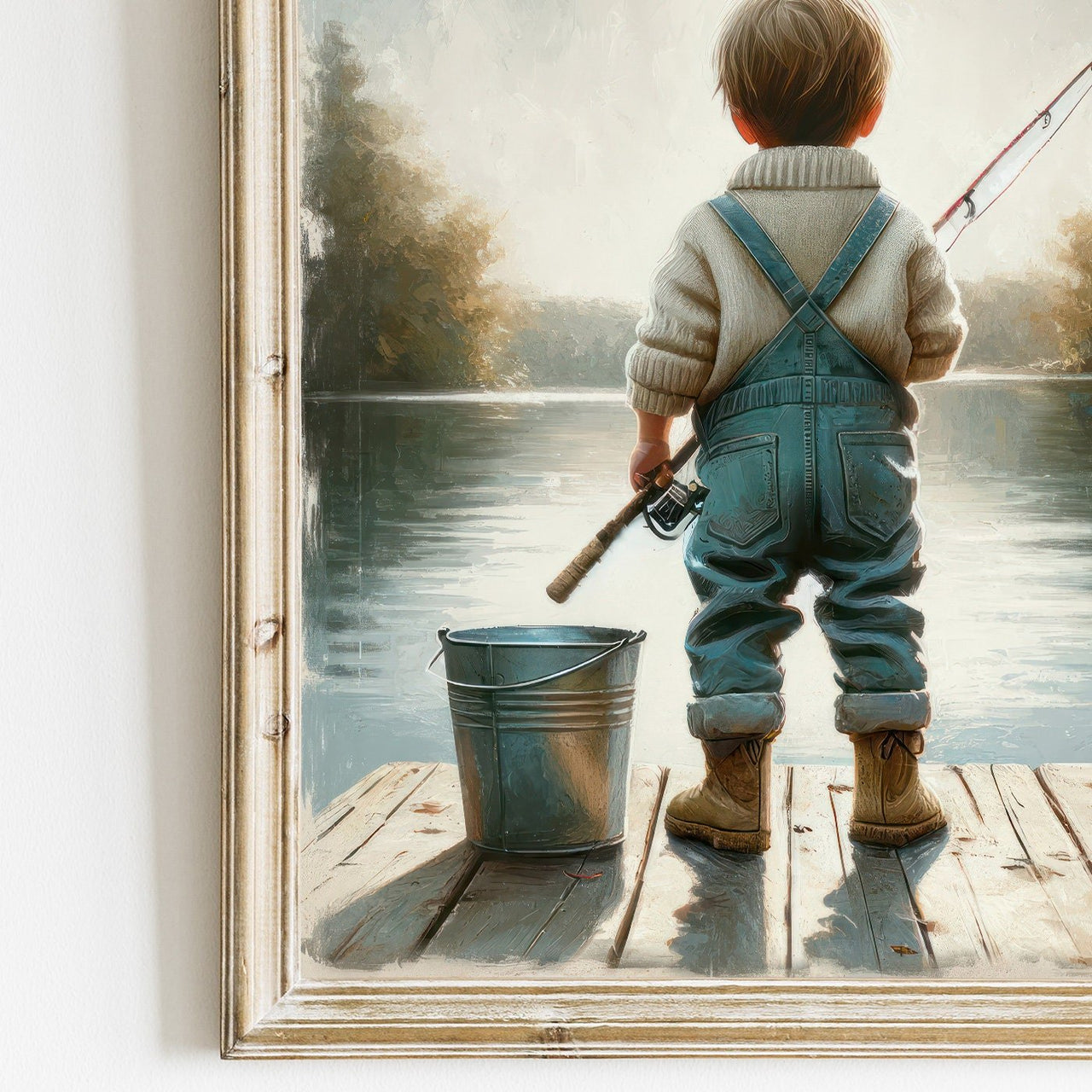 Little Boy Fishing Wall Art – Animal Boys Room Print