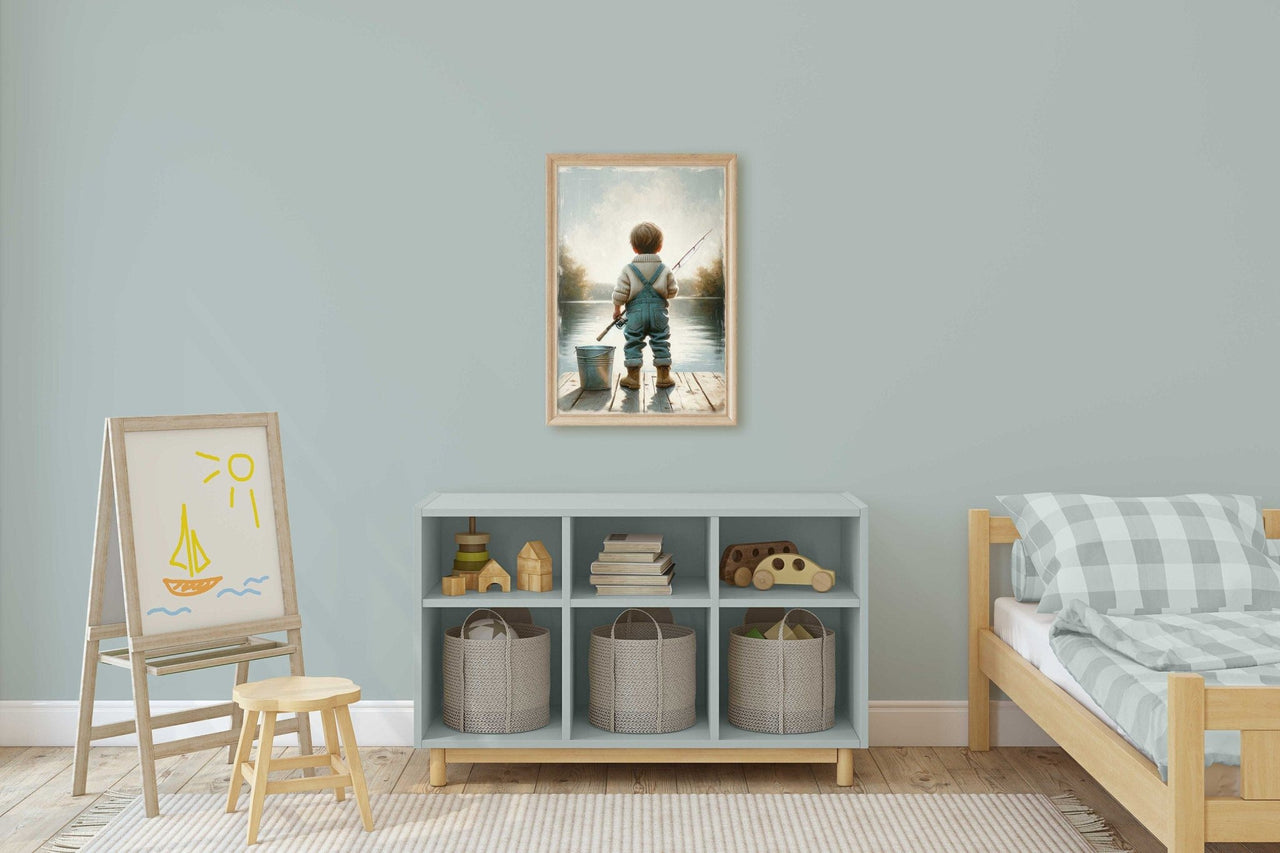 Little Boy Fishing Wall Art – Animal Boys Room Print