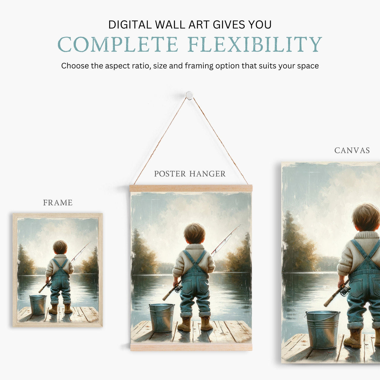 Little Boy Fishing Wall Art – Animal Boys Room Print
