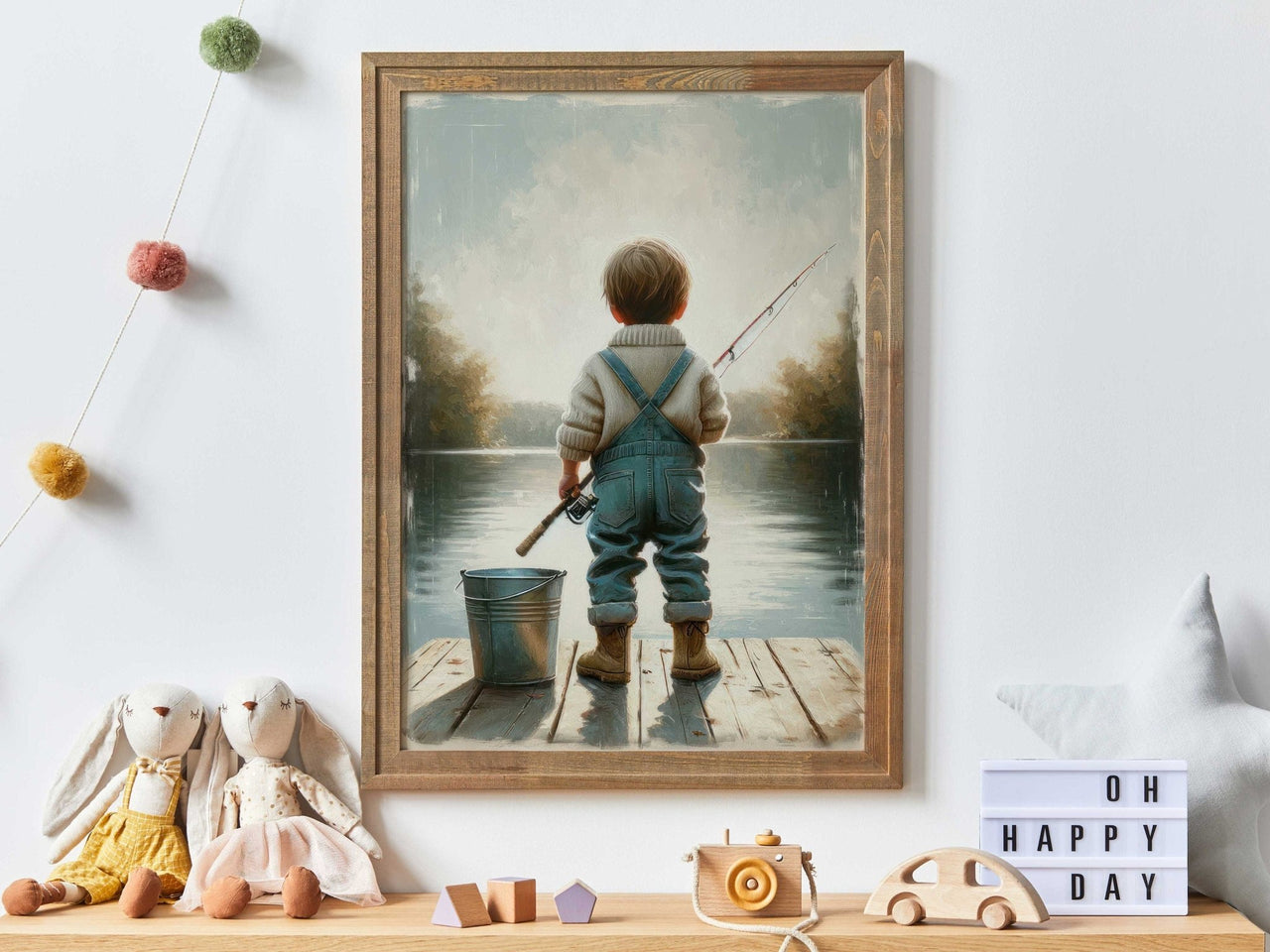 Little Boy Fishing Wall Art – Animal Boys Room Print
