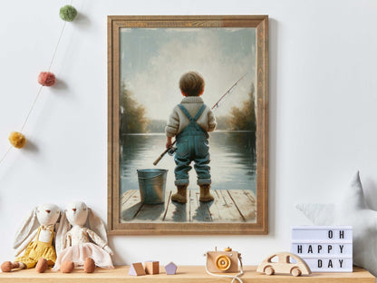 Fishing Nursery Decor, Cute Boys Room Wall Art, Kids Fishing Prints - WildfieldPrints