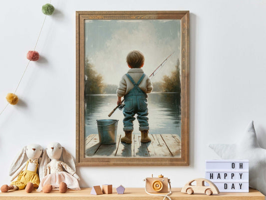 Fishing Nursery Decor, Cute Boys Room Wall Art, Kids Fishing Prints - WildfieldPrints