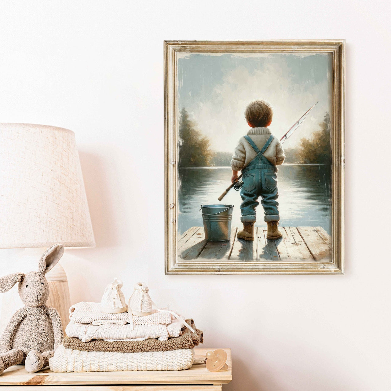 Little Boy Fishing Wall Art – Animal Boys Room Print
