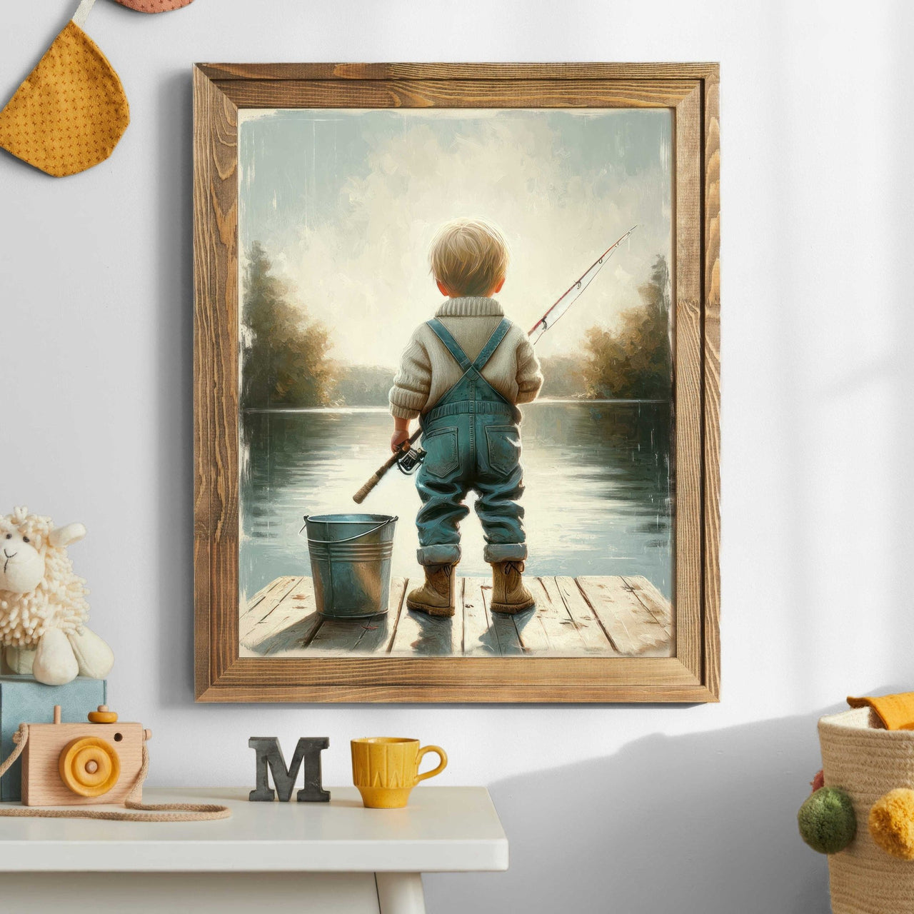Little Boy Fishing Wall Art – Animal Boys Room Print