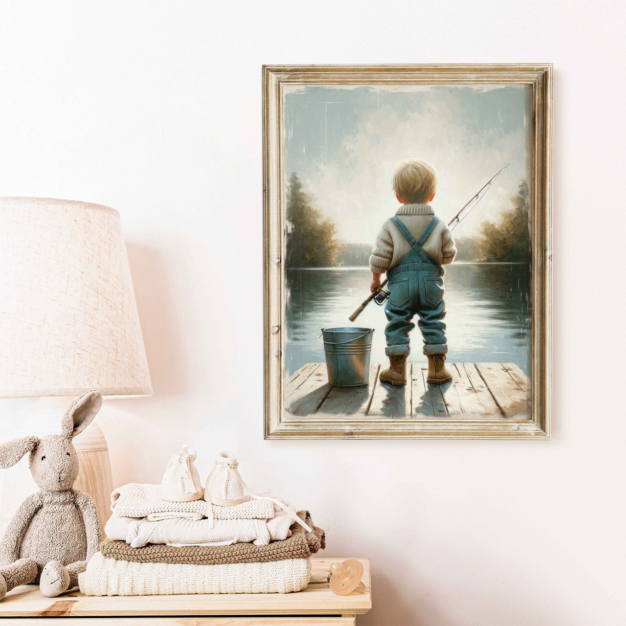Little Boy Fishing Wall Art – Animal Boys Room Print