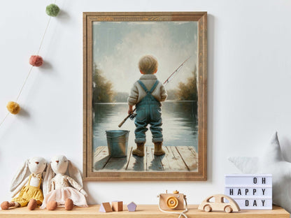 Fishing Nursery Print, Whimsical Boys Room Decor, Kids Fishing Wall Art - WildfieldPrints