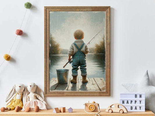 Fishing Nursery Print, Whimsical Boys Room Decor, Kids Fishing Wall Art - WildfieldPrints