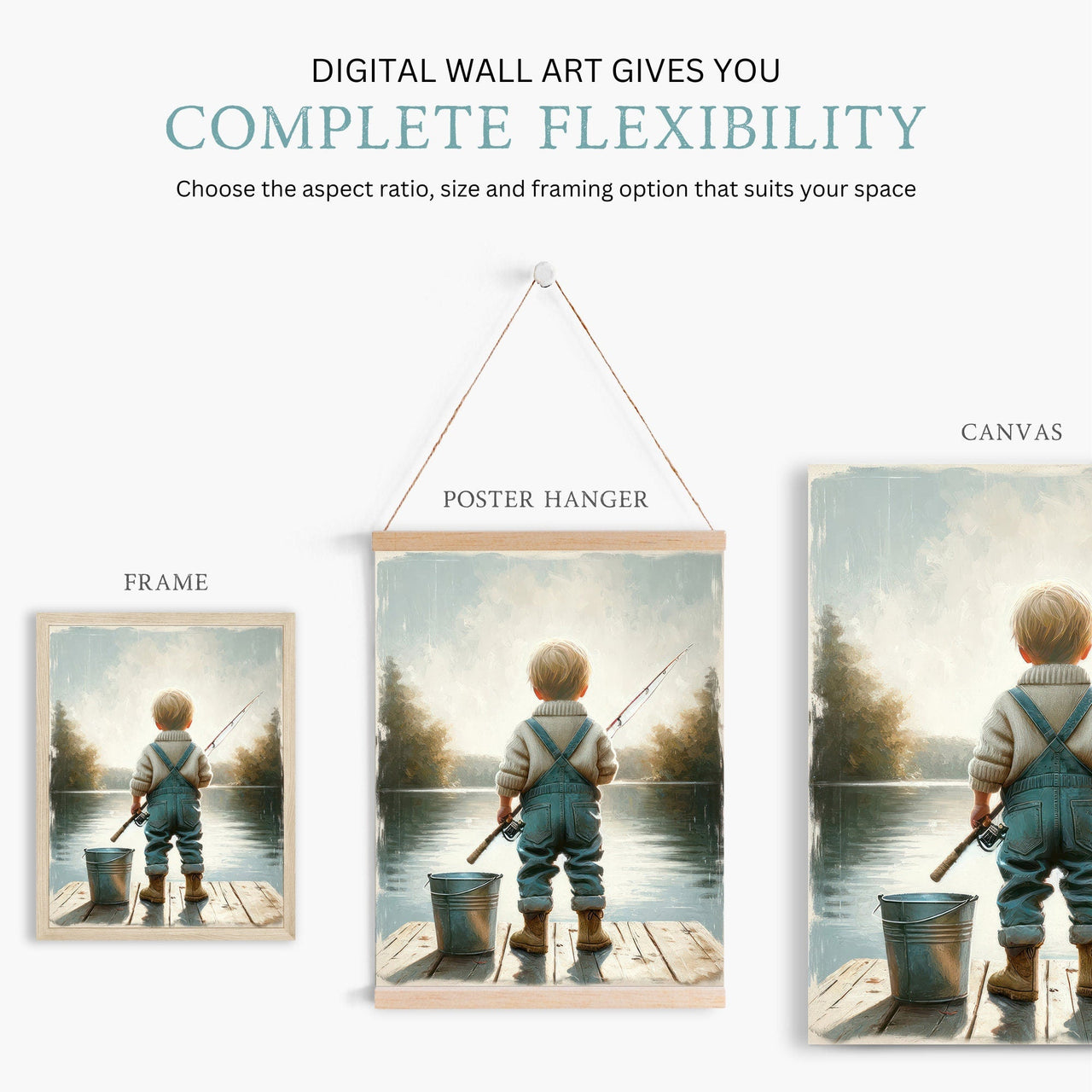 Little Boy Fishing Wall Art – Animal Boys Room Print